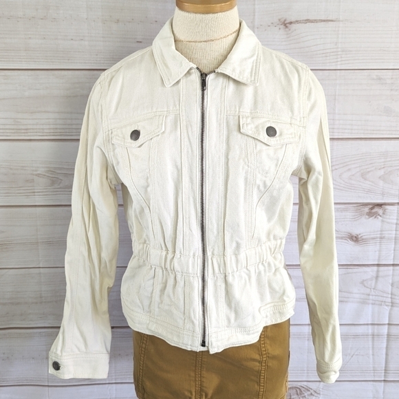 Gianni Bini Fitted Denim Jacket in Off White Size Large - Picture 3 of 11